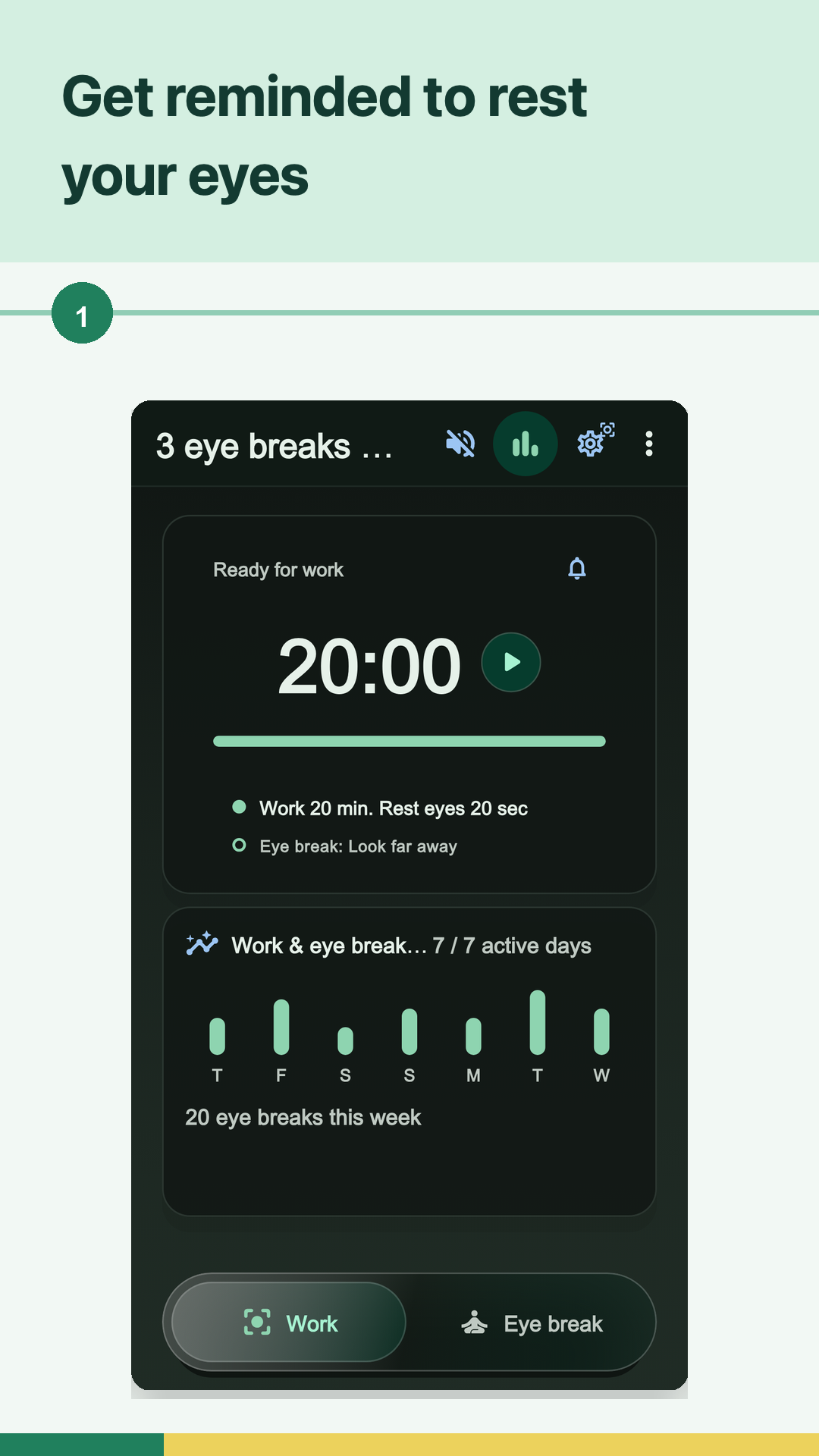 Hi Eye work timer and weekly eye-break progress