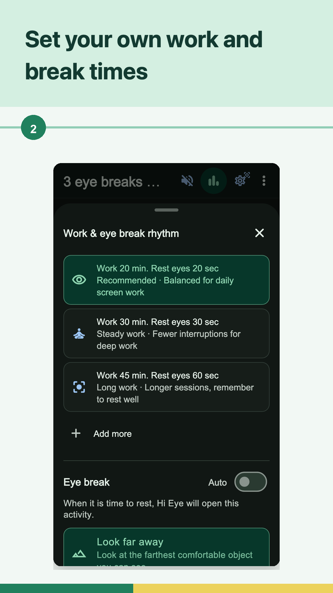 Hi Eye work and eye-break rhythm settings