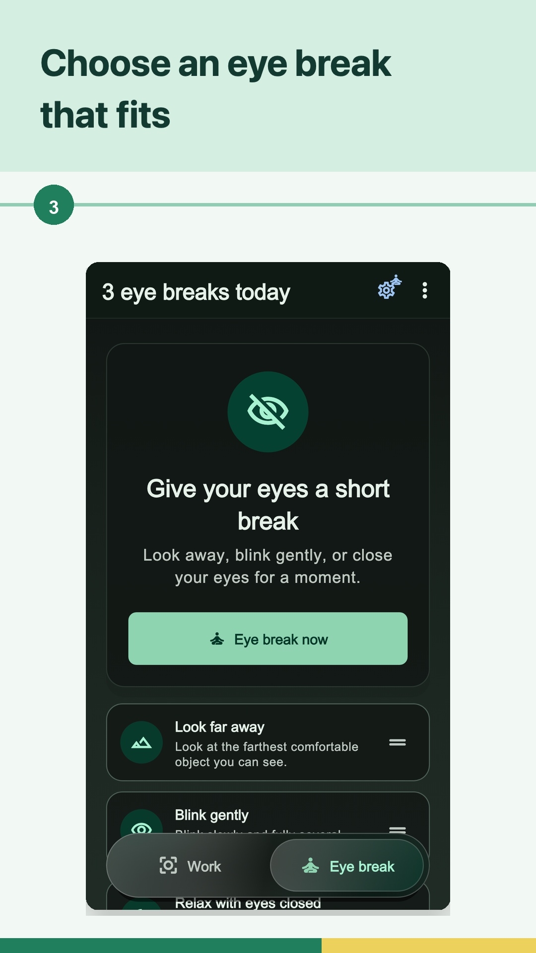 Hi Eye eye-break exercise choices