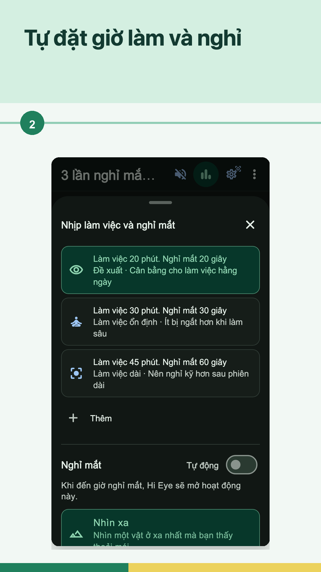 Cài đặt nhịp làm việc và nghỉ mắt trong Hi Eye